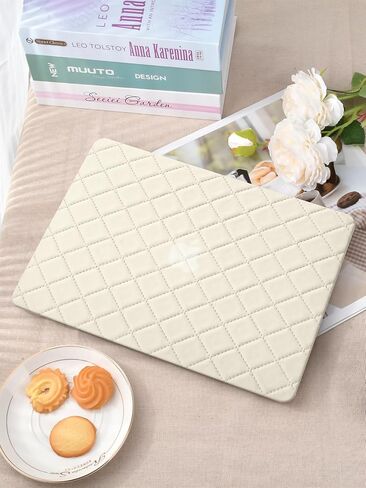 Seorsok Compatible with MacBook Air 13 Inch Case 2022 2021 2020 2019 2018 Release A1932 A2179 M1 A2337 Touch ID,Anti-Fingerprint Elegant Grid Leather Plastic Case with Keyboard Cover,Beige in Saudi Arabia