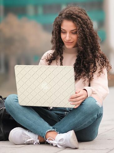 Seorsok Compatible with MacBook Air 13 Inch Case 2022 2021 2020 2019 2018 Release A1932 A2179 M1 A2337 Touch ID,Anti-Fingerprint Elegant Grid Leather Plastic Case with Keyboard Cover,Beige in Saudi Arabia