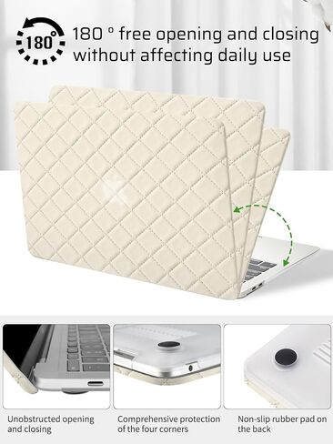 Seorsok Compatible with MacBook Air 13 Inch Case 2022 2021 2020 2019 2018 Release A1932 A2179 M1 A2337 Touch ID,Anti-Fingerprint Elegant Grid Leather Plastic Case with Keyboard Cover,Beige in Saudi Arabia
