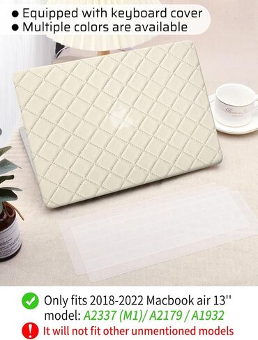 Seorsok Compatible with MacBook Air 13 Inch Case 2022 2021 2020 2019 2018 Release A1932 A2179 M1 A2337 Touch ID,Anti-Fingerprint Elegant Grid Leather Plastic Case with Keyboard Cover,Beige in Saudi Arabia