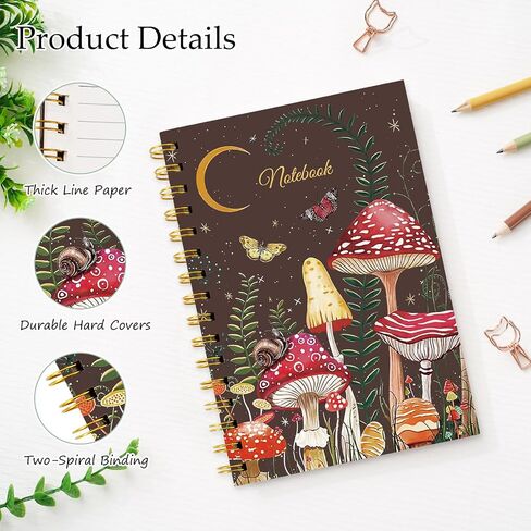Mushroom Spiral Journal Notebook 80 Sheets A5 Moon Night College Ruled Notebook Strong Twin-Wire Binding with Premium Paper for School Office Home Gifts in Saudi Arabia