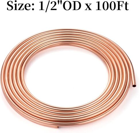 BELLA BAYS أنابيب نحاسية 1/2 بوصة OD × 0.444 بوصة معرف × 10 أقدام، 99.9% C12200 ASTM B280 أنابيب تبريد ACR ملف ناعم غير ملحوم مستدير T2 أنبوب نحاسي نقي لنظام التدفئة والتهوية وتكييف الهواء والثلاجات والصناعة DIY in Kuwait