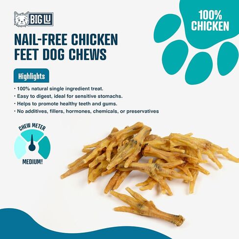 Big Lu – Nail-Free Chicken Feet Dog Chews, 100% Natural Dog Treats with Single Ingredient, Long Lasting and Rich in Glucosamine and Chondroitin for Joint Health, No Nails Dog Snacks (60 Chews) in Saudi Arabia