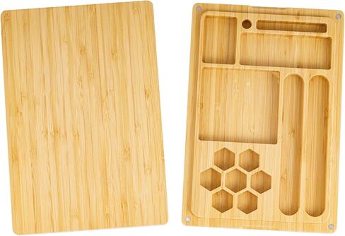 صينية النرد DND 2 في 1، صندوق النرد من الخيزران مع غطاء مغناطيسي - علبة النرد D&D، صينية النرد مدمجة في واحدة لألعاب RPG وألعاب الطاولة | يحمل مجموعات متعددة من النرد متعدد السطوح in Kuwait