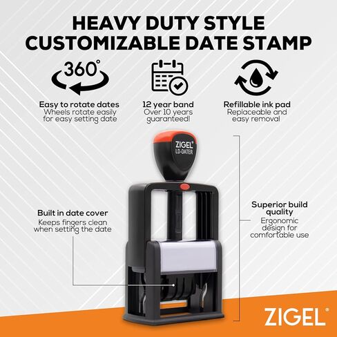 ZIGEL Heavy Duty Style Self Inking Date Stamp with Paid - Style A - Blue/Red 2 Color Ink in Kuwait
