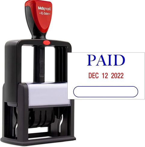 ZIGEL Heavy Duty Style Self Inking Date Stamp with Paid - Style A - Blue/Red 2 Color Ink in Kuwait
