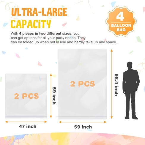 4 Pcs Large Balloon Bags for Transport, Clear Balloon Bags Include 2 Pcs 98 x 59 Inch, 2 Pcs 59 x 47 Inch Plastic Balloon Storage Bag for Wedding Birthday Party and Children's Parties in Saudi Arabia