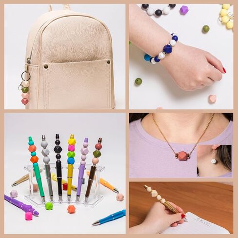 60Pcs Silicone Beads 14mm Hexagon Silicone Beads for Keychain Making Bulk 30 Colors Large Polygonal Loose Round Rubber Beads for Pens Necklace Bracelet Making Kit Jewelry, Art Crafts DIY Geometric in Saudi Arabia
