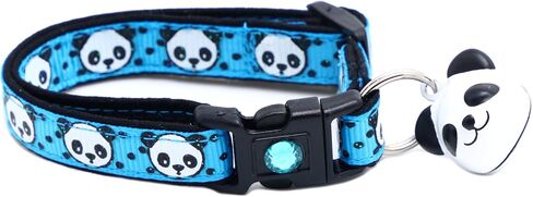 Panda Bear Cat Collar with Charm & Bell | Safety Breakaway Collar | Adjustable Large Size or Kitten Collar (Aqua, Small(10lbs & Less)) in Kuwait