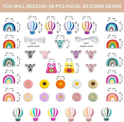 60Pcs Silicone Beads 14mm Hexagon Silicone Beads for Keychain Making Bulk 30 Colors Large Polygonal Loose Round Rubber Beads for Pens Necklace Bracelet Making Kit Jewelry, Art Crafts DIY Geometric in Saudi Arabia