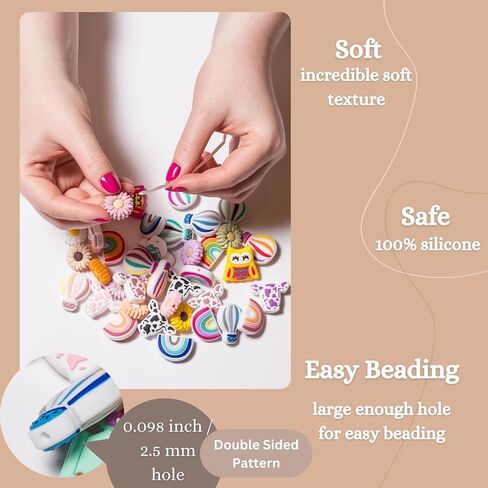 60Pcs Silicone Beads 14mm Hexagon Silicone Beads for Keychain Making Bulk 30 Colors Large Polygonal Loose Round Rubber Beads for Pens Necklace Bracelet Making Kit Jewelry, Art Crafts DIY Geometric in Saudi Arabia