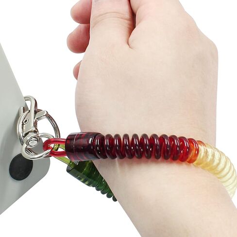 4 Pcs Retractable Coil Spring Keychain Colorful Spiral Coil Cord Keychain Holder with Key Ring & Lobster Clasp, Spiral Lanyard Cord for Keys Wallet Cellphone, Blue & Green in Kuwait