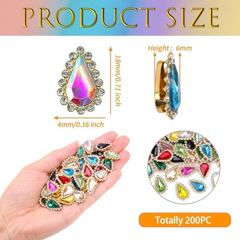 100PCs 8 * 13mm Tear Drop Sew On Rhinestones, Glass Crystal Stone with Gold Claw Sew-on Gems for Dresses Shoes Bags Accessories (Mixed Colors) in Saudi Arabia