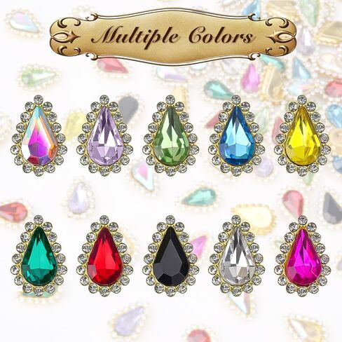 100PCs 8 * 13mm Tear Drop Sew On Rhinestones, Glass Crystal Stone with Gold Claw Sew-on Gems for Dresses Shoes Bags Accessories (Mixed Colors) in Saudi Arabia