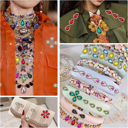 100PCs 8 * 13mm Tear Drop Sew On Rhinestones, Glass Crystal Stone with Gold Claw Sew-on Gems for Dresses Shoes Bags Accessories (Mixed Colors) in Saudi Arabia