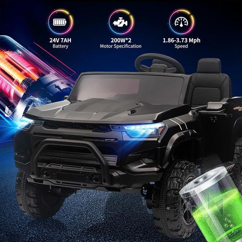 24V Kids Ride On Car 2 Seater Electric Ride On Toy for Toddlers Battery Powered Truck Car with Remote Control, Battery Display, Handle, Trunk, LED Lights, Music (Black) in Saudi Arabia