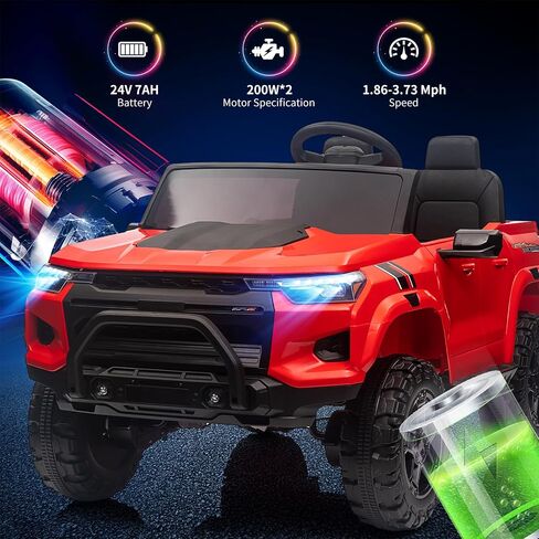 24V Kids Ride On Car 2 Seater Electric Ride On Toy for Toddlers Battery Powered Truck Car with Remote Control, Battery Display, Handle, Trunk, LED Lights, Music (Black) in Saudi Arabia