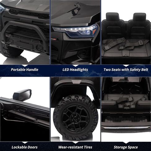 24V Kids Ride On Car 2 Seater Electric Ride On Toy for Toddlers Battery Powered Truck Car with Remote Control, Battery Display, Handle, Trunk, LED Lights, Music (Black) in Saudi Arabia