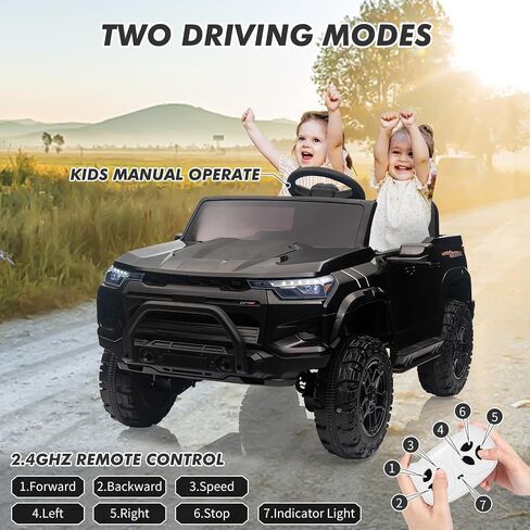 24V Kids Ride On Car 2 Seater Electric Ride On Toy for Toddlers Battery Powered Truck Car with Remote Control, Battery Display, Handle, Trunk, LED Lights, Music (Black) in Saudi Arabia