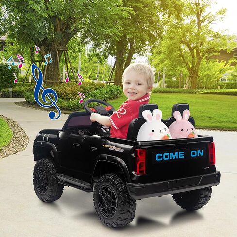24V Kids Ride On Car 2 Seater Electric Ride On Toy for Toddlers Battery Powered Truck Car with Remote Control, Battery Display, Handle, Trunk, LED Lights, Music (Black) in Saudi Arabia