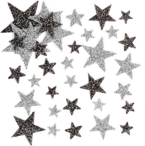 TORC 32Pcs Star Appliques Iron on Patches for Hats, Jeans, Clothing, Shirts, Iron on Glitter Star Applique, Rhinestone Stars Iron on Patches for DIY Crafts (Silver, Mixed Size) in Saudi Arabia