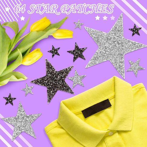 TORC 32Pcs Star Appliques Iron on Patches for Hats, Jeans, Clothing, Shirts, Iron on Glitter Star Applique, Rhinestone Stars Iron on Patches for DIY Crafts (Silver, Mixed Size) in Saudi Arabia