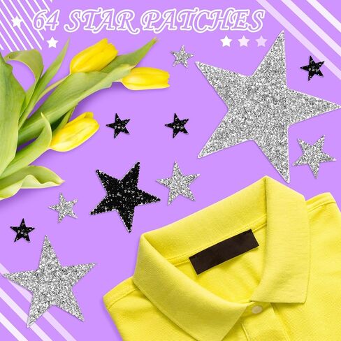 TORC 32Pcs Star Appliques Iron on Patches for Hats, Jeans, Clothing, Shirts, Iron on Glitter Star Applique, Rhinestone Stars Iron on Patches for DIY Crafts (Silver, Mixed Size) in Saudi Arabia