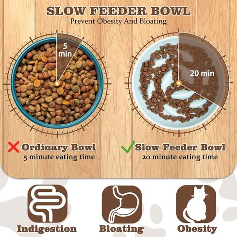 Slow Feeder Cat Bowl with Elevated Stand, Ceramic Fish Pool Design Anti-Vomiting Puzzle Feeder for Dry and Wet Food Cat Slow Feeder for Healthy Eating Diet in Saudi Arabia