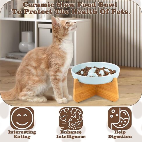 Slow Feeder Cat Bowl with Elevated Stand, Ceramic Fish Pool Design Anti-Vomiting Puzzle Feeder for Dry and Wet Food Cat Slow Feeder for Healthy Eating Diet in Saudi Arabia