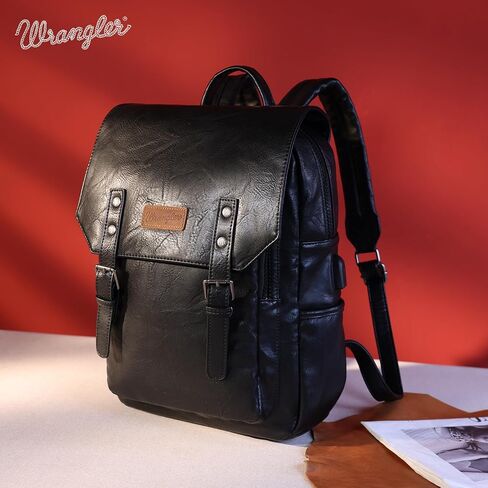 Wrangler Backpack for Women & Men Vegan Leather Travel Laptop Backpack Navy Blue College Backpack in Saudi Arabia