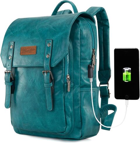 Wrangler Backpack for Women & Men Vegan Leather Travel Laptop Backpack Navy Blue College Backpack in Saudi Arabia