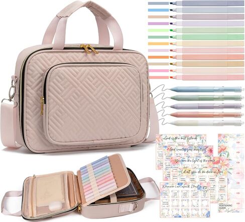Bible Cover for Women Bible Case, Large Bible Bag w/Shoulder Strap, Bible Study Supplies Bible Journaling Kit Book Carrying Case with Bible Highlighters Tabs, Mothers Day Christian Gifts for Women in Saudi Arabia