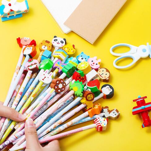 أقلام رصاص على شكل حيوانات من Zonon Kids مع ممحاة كرتونية لطيفة، أقلام خشبية ممتعة، أقلام جرافيت ملونة متنوعة مع مجموعة مطاطية لهدايا الأطفال العودة إلى اللوازم المدرسية (40 قطعة) in Saudi Arabia
