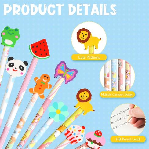 أقلام رصاص على شكل حيوانات من Zonon Kids مع ممحاة كرتونية لطيفة، أقلام خشبية ممتعة، أقلام جرافيت ملونة متنوعة مع مجموعة مطاطية لهدايا الأطفال العودة إلى اللوازم المدرسية (40 قطعة) in Saudi Arabia