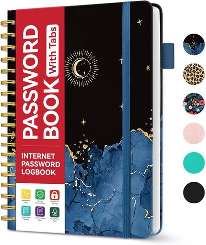 كتاب كلمات المرور مع علامات تبويب أبجدية، كتاب كلمات مرور حلزوني مقاس 5.5 بوصة × 6.7 بوصة، كتب كلمات مرور صغيرة لكبار السن، كتاب لحفظ كلمات المرور لمساعدتك على البقاء منظمًا - ليلاً in Kuwait