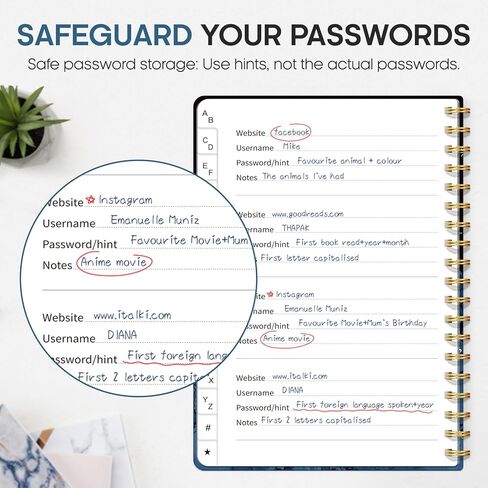 كتاب كلمات المرور مع علامات تبويب أبجدية، كتاب كلمات مرور حلزوني مقاس 5.5 بوصة × 6.7 بوصة، كتب كلمات مرور صغيرة لكبار السن، كتاب لحفظ كلمات المرور لمساعدتك على البقاء منظمًا - ليلاً in Kuwait