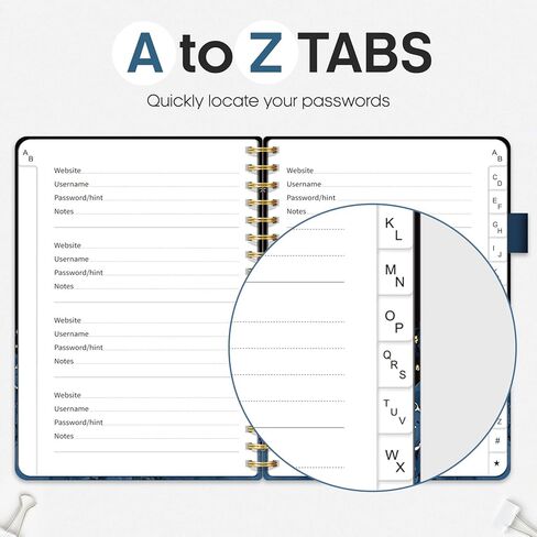 كتاب كلمات المرور مع علامات تبويب أبجدية، كتاب كلمات مرور حلزوني مقاس 5.5 بوصة × 6.7 بوصة، كتب كلمات مرور صغيرة لكبار السن، كتاب لحفظ كلمات المرور لمساعدتك على البقاء منظمًا - ليلاً in Kuwait
