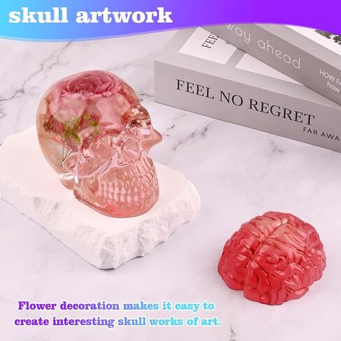 Actvty Skull Mold Brain Resin Mold, Brain and Skull Silicone Molds for Resin Casting, Halloween Silicone Molds DIY Resin Crafts, Candle, Soap, Chocolate, Jelly, Halloween Party Decor in Kuwait