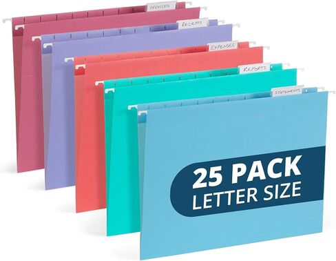 Blue Summit Supplies 25 Hanging File Folders, Letter Size, Assorted Jewel Tone Colors, 1/5 Cut Adjustable Tab Inserts, Designed for Color Coded File Organization, 25 Pack in Saudi Arabia