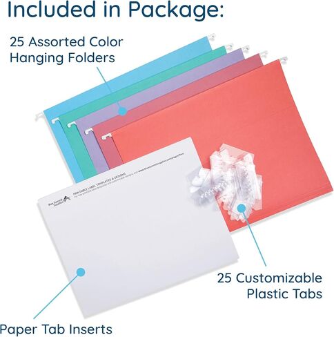 Blue Summit Supplies 25 Hanging File Folders, Letter Size, Assorted Jewel Tone Colors, 1/5 Cut Adjustable Tab Inserts, Designed for Color Coded File Organization, 25 Pack in Saudi Arabia