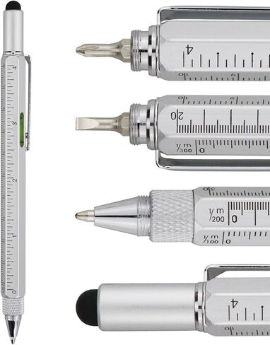 HeTaoCat Gifts Multi Tech Tool Pen 6 in 1 Stylus Pen - Screwdriver Pen with Ruler, Levelgauge, Ballpoint Pen Black Ink (Silver) in Kuwait