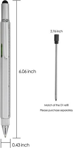 HeTaoCat Gifts Multi Tech Tool Pen 6 in 1 Stylus Pen - Screwdriver Pen with Ruler, Levelgauge, Ballpoint Pen Black Ink (Silver) in Kuwait