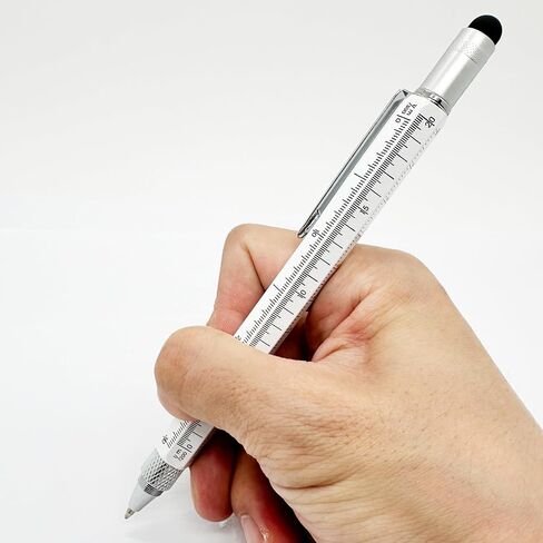 HeTaoCat Gifts Multi Tech Tool Pen 6 in 1 Stylus Pen - Screwdriver Pen with Ruler, Levelgauge, Ballpoint Pen Black Ink (Silver) in Kuwait