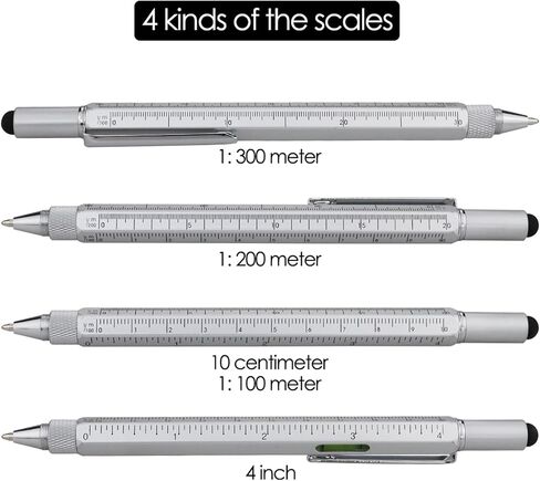 HeTaoCat Gifts Multi Tech Tool Pen 6 in 1 Stylus Pen - Screwdriver Pen with Ruler, Levelgauge, Ballpoint Pen Black Ink (Silver) in Kuwait