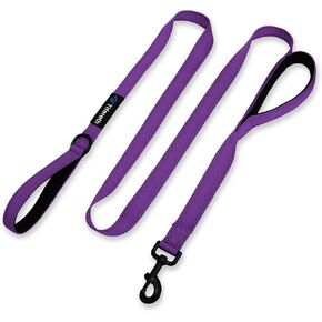 Large-Medium Two-Double Handle Dog-Leash - Heavy Duty 6ft Foot Big Durable Nylon Padded Traffic Handle Leash for Medium to Large Dogs (New Purple)