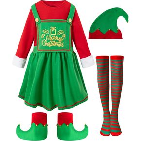 PROMOTED TO BIG SISTER Girls Elf Costume Set Kids Santa's Helper Xmas Outfit Christmas Dress