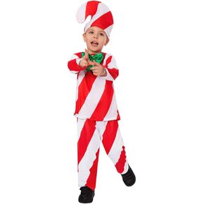 Candy Cane Costume Kids Gift Box Boys Christmas Cosplay Outfit Top Pants Hat Full Set Suit