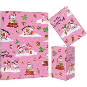 Funny Bikini Beach Swimsuit Drunk Santa Claus Hey Babe Merry Christmas Pink Wrapping Paper 4 Sheets 20x28 inches per sheet Folded Gift Wrap For Summer Pool Party Bridal Shower Anniversary Holiday