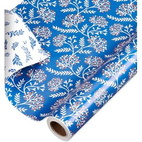 American Greetings 175 sq. ft. Reversible Wrapping Paper for Weddings, Baby Showers, Bridal Showers, Anniversaries, Birthdays and All Occasions, Blue Floral Damask (1 Roll, 30 in x 70 ft.)