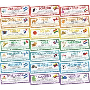 gisgfim 21 Pcs Spanish Language Country Posters Flags Spanish Classroom Decoration Spanish Speaking Countries Poster Latin American Country Learning Poster Students and Teacher Spanish Classroom Decor